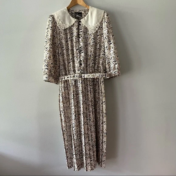 Vintage Breli Originals Button Down Cottage Floral Pleated Dress Size 16 - Picture 1 of 17